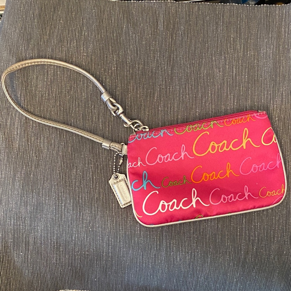 Coach Pink and Multicolor Logo Wristlet